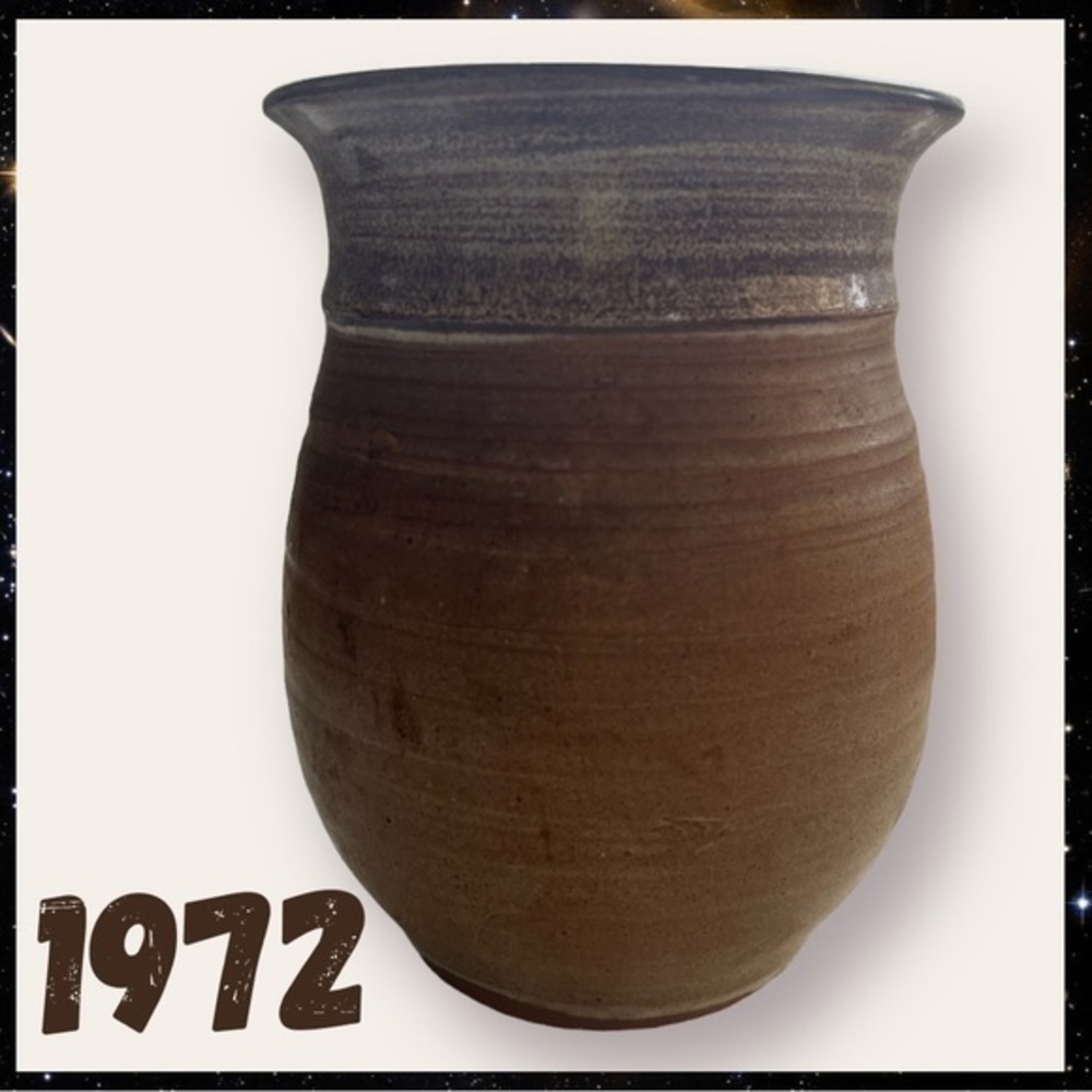 Vintage Hand Thrown Vase Brown and Silvery Grey Glaze